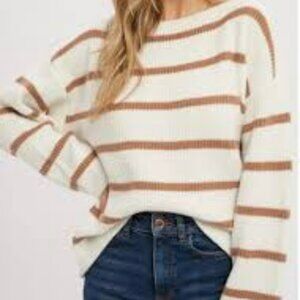Bluivy Striped Knit Ribbed Sweater